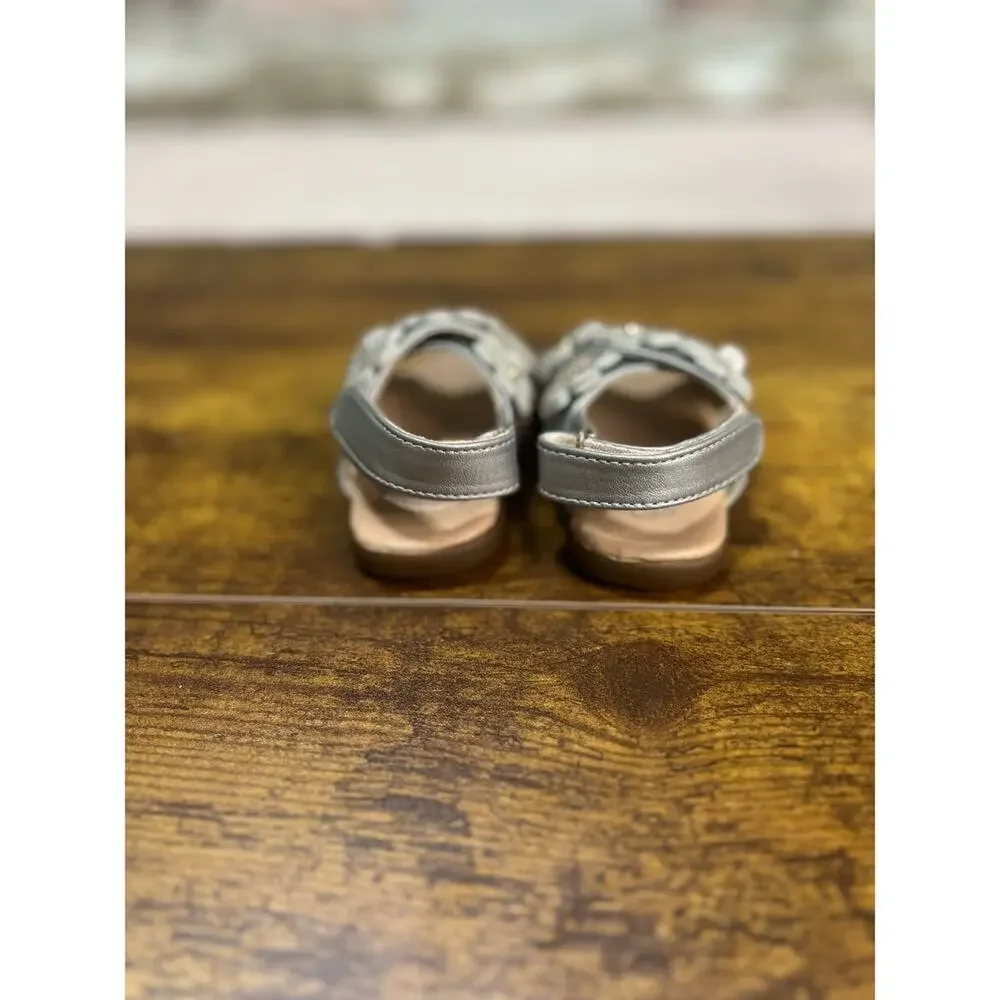 Ugg Baby Girl's 2/3 Allairey Silver Metallic Shimmer Floral Dainty Fairy Sandal